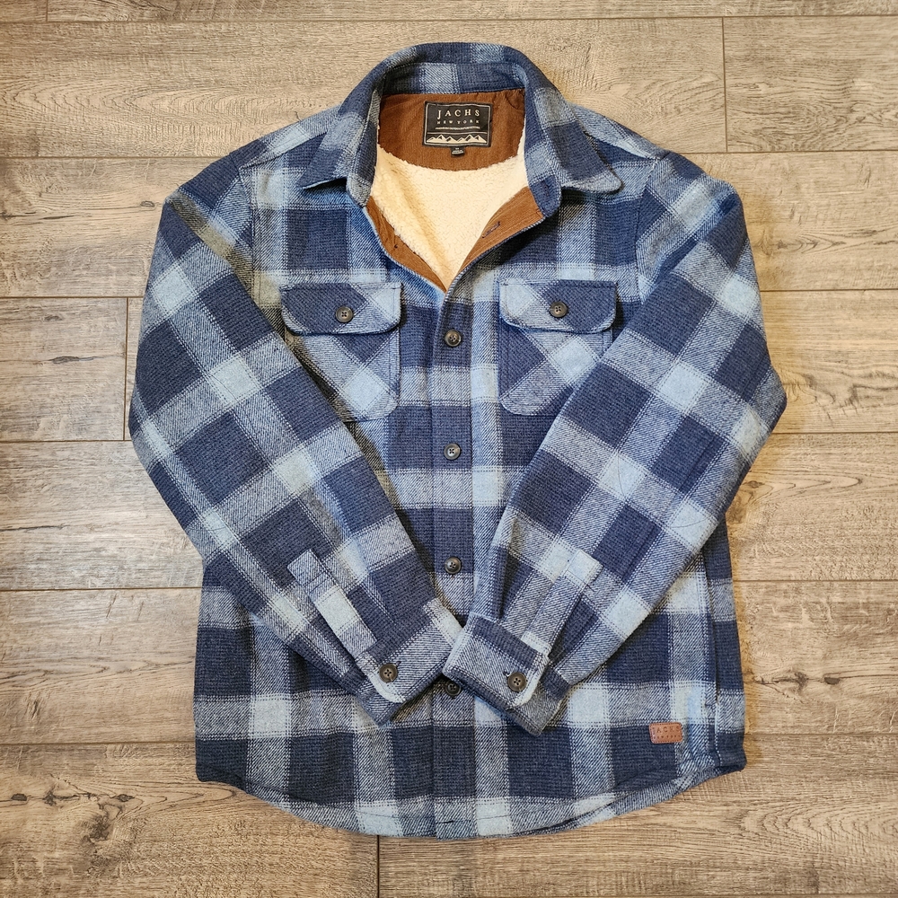 Jachs New York Mens Wool Blend Sherpa Lined Flannel Shirt Jacket Blue Size M